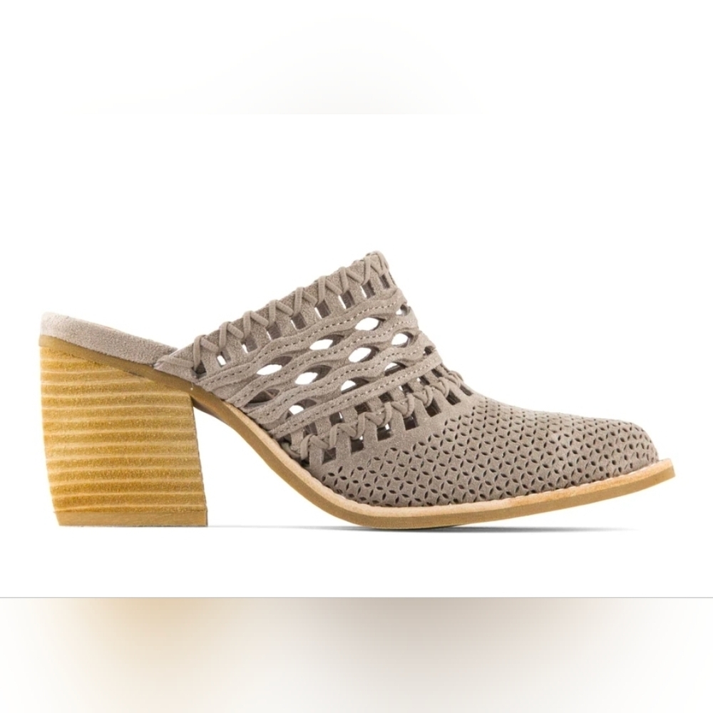 JEFFREY CAMPBELL Favela Woven Heeled Mule In Taupe Sz 10 Bootie